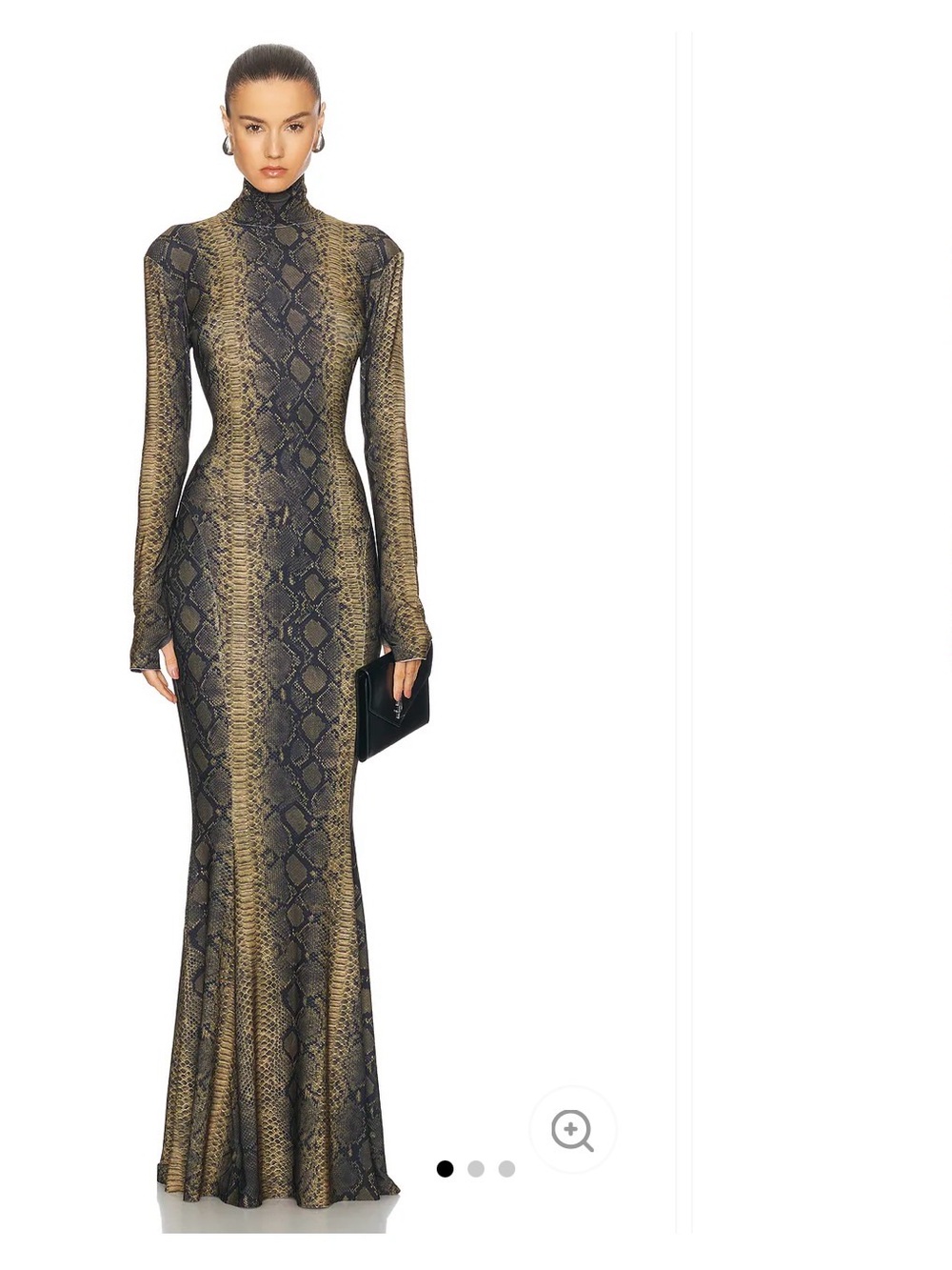 Long Sleeve Snake-Print Maxi Dress in Olive/Black